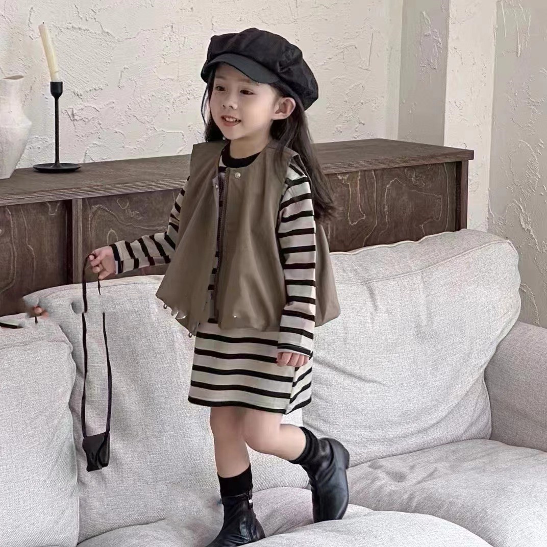 「2024」子供服★トップス★ベスト+ワンピース★セットアップ★韓国風子供服★5#〜13#