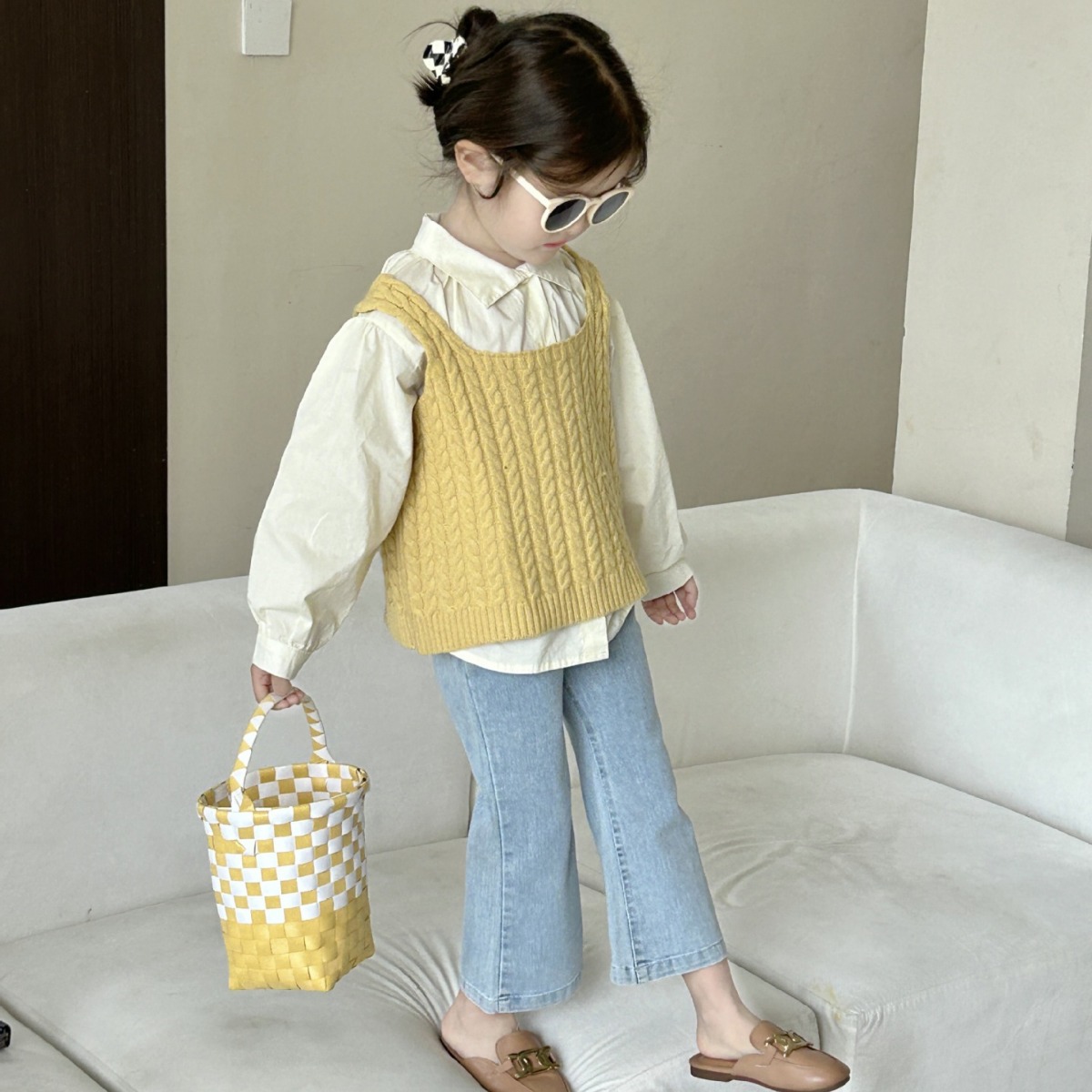 「2024」子供服★長袖シャツ★ニットベスト★ジーンズ★韓国風子供服★3色90cm〜140cm