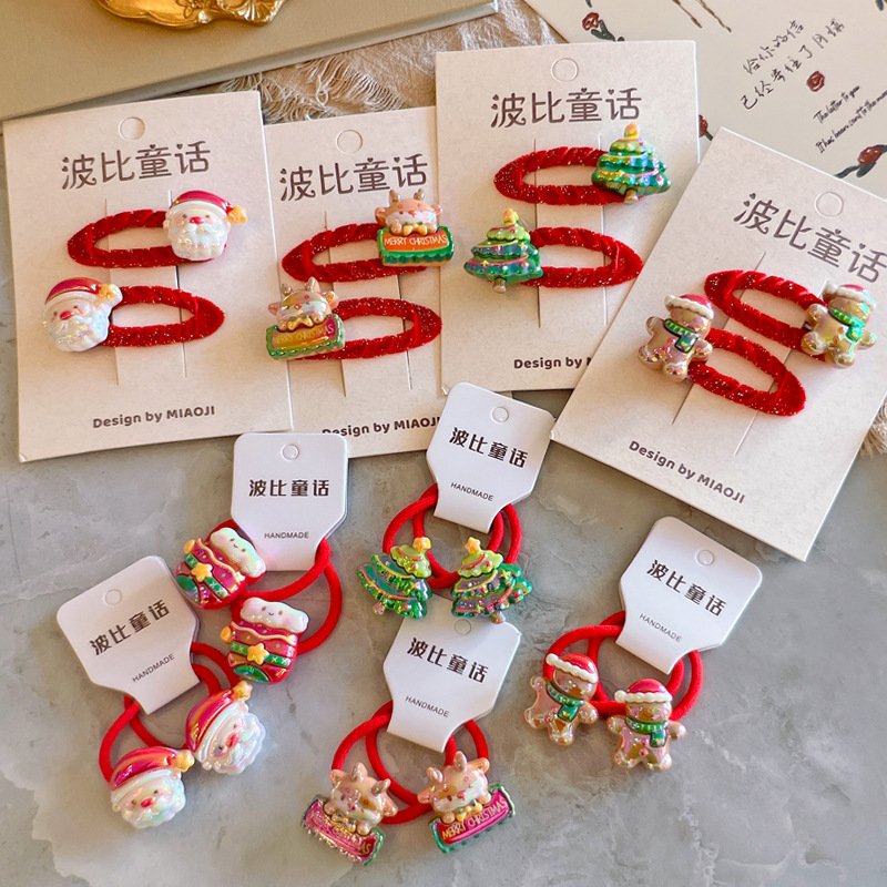 クリスマス髪飾り★子供用髪飾り　ヘアビン&ヘアゴム★アクセサリー★5色
