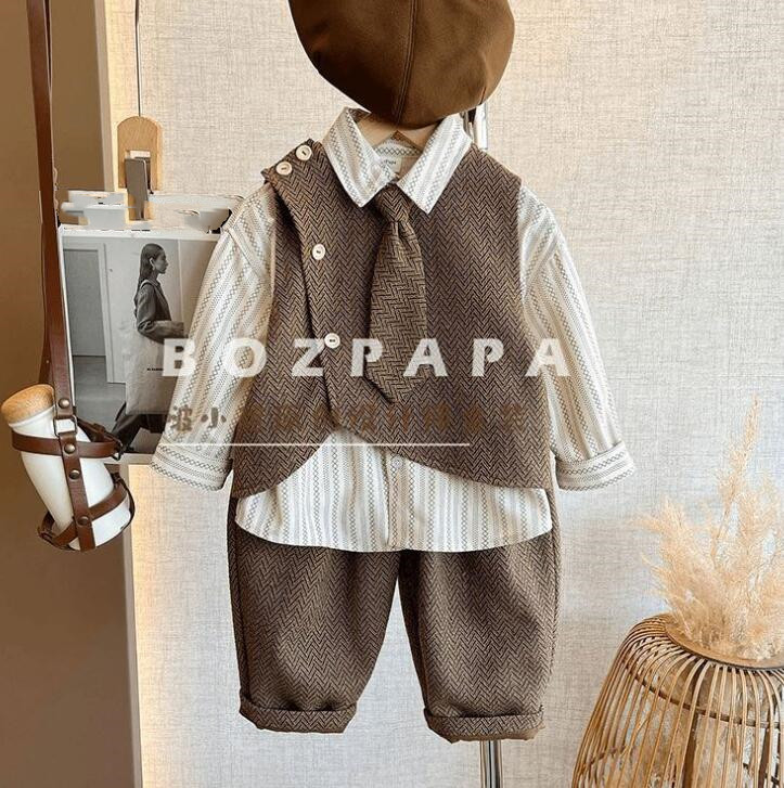 2025新品★子供服　ベスト+ズボン+シャツ+ネックタイ　セットアップ★90cm〜140cm