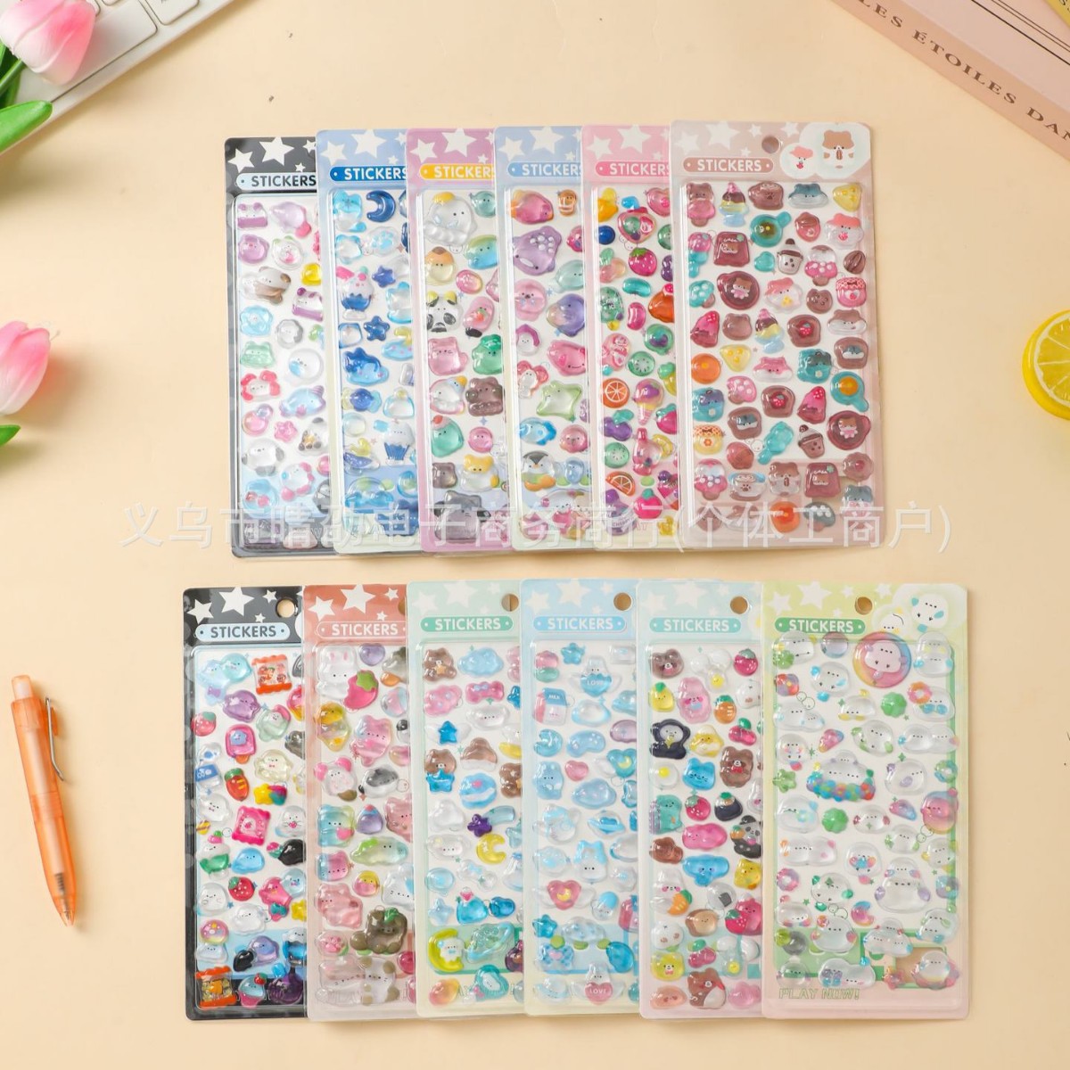 DIY手作り ステッカー★粘着シール★3D★手帳素材