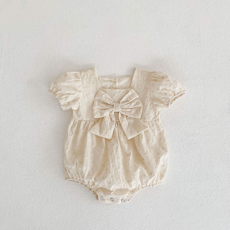 お勧め 春夏新作 子供服 カバーオール 女の子 半袖連体服 リボン 花柄刺繍 ロンパース 66-90