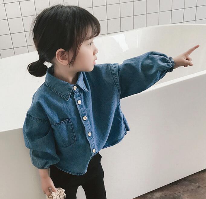 子供服★トップス★ワイシャツ★デニム★キッズ女の子★カジュアル★7-15#