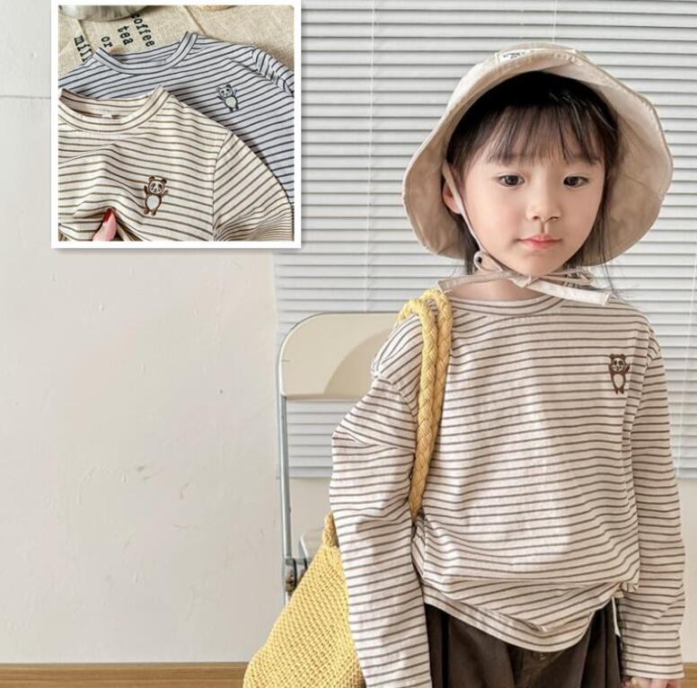 子供服★Tシャツ★トップス★韓国風子供服★キッズ★ストライプ★パンダ★2色★80-130CM