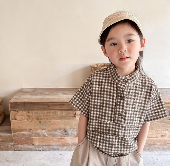 子供服★半袖シャツ★トップス★韓国風子供服★キッズ女の子★チェック柄★2色★80-130CM