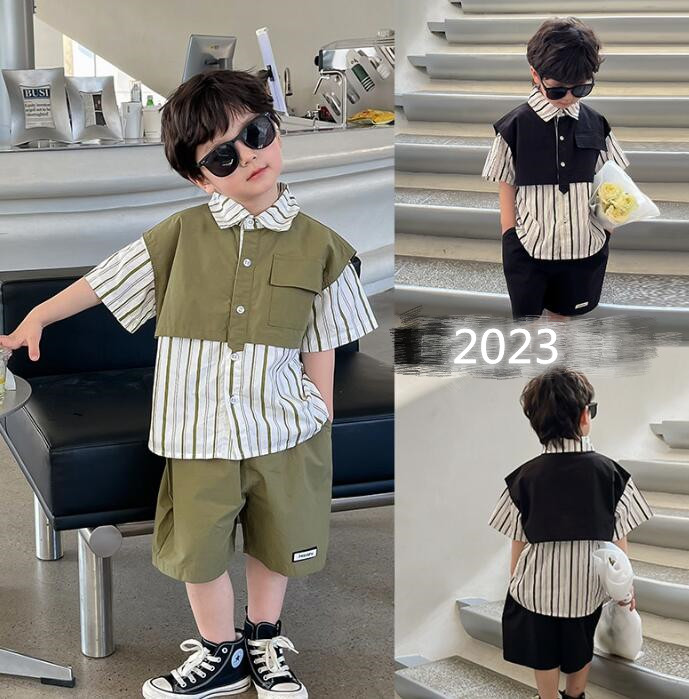 子供服★セットアップ★ワイシャツ+パンツ★韓国風子供服★キッズ男の子★2色★90-140CM