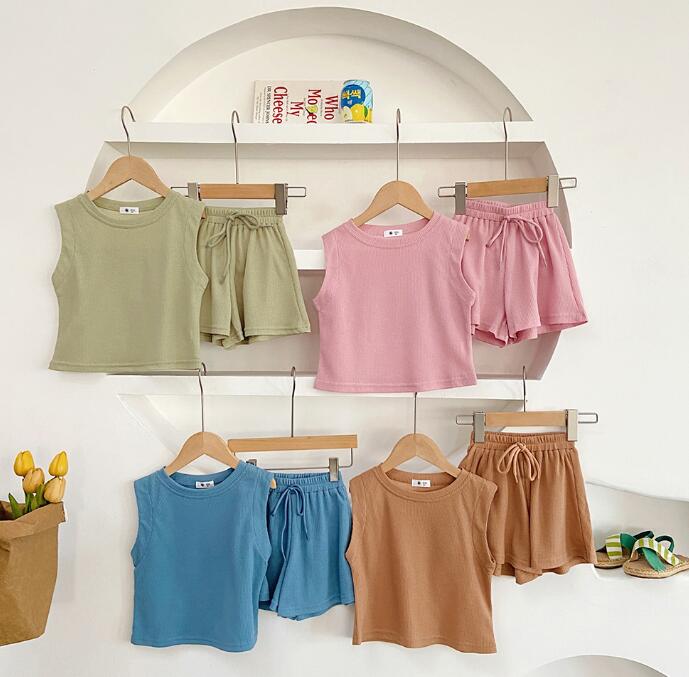 子供服★トップス+パンツ★セットアップ★韓国風子供服★キッズ女の子★袖なし★4色★90-140CM