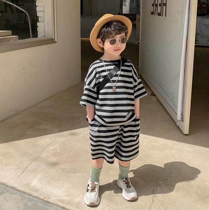 子供服★セットアップ★トップス+パンツ★韓国風子供服★キッズ男の子★ストライプ★7-15#