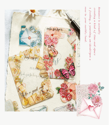 文具 PETシール貼紙 封口貼 アンティーク 手帳素材 植物花フラワー バラ 郵便物 イラスト 20枚入