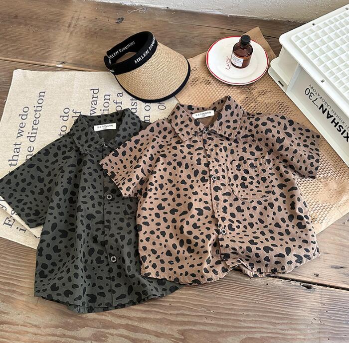 子供服★トップス★ワイシャツ★韓国風子供服★キッズ男の子★レオパード★2色★90-140CM