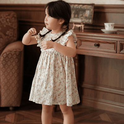 お勧め 2023夏 3-8歳 レトロ キッズ 花柄ドレス ワンピース ズフローラル ノースリープワンピ 90-140