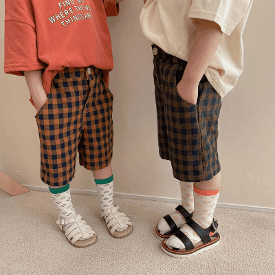 カジュアル キッズ サマー ハーフパンツ ワイドパンツ ユニセックス ショートパンツ チェック柄80-130