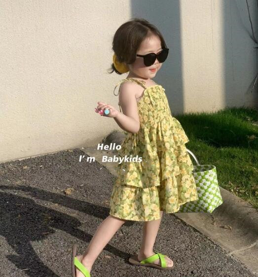 子供服★吊りワンピース★韓国風子供服★キッズ女の子★花柄★袖なし★80-140CM