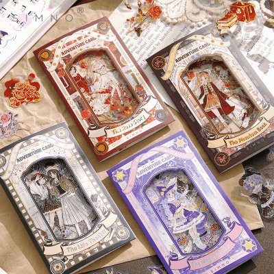 PETシール ステッカー アンティーク イラスト 魔法少女 ガール 幾何学ラベル フラワー40枚入