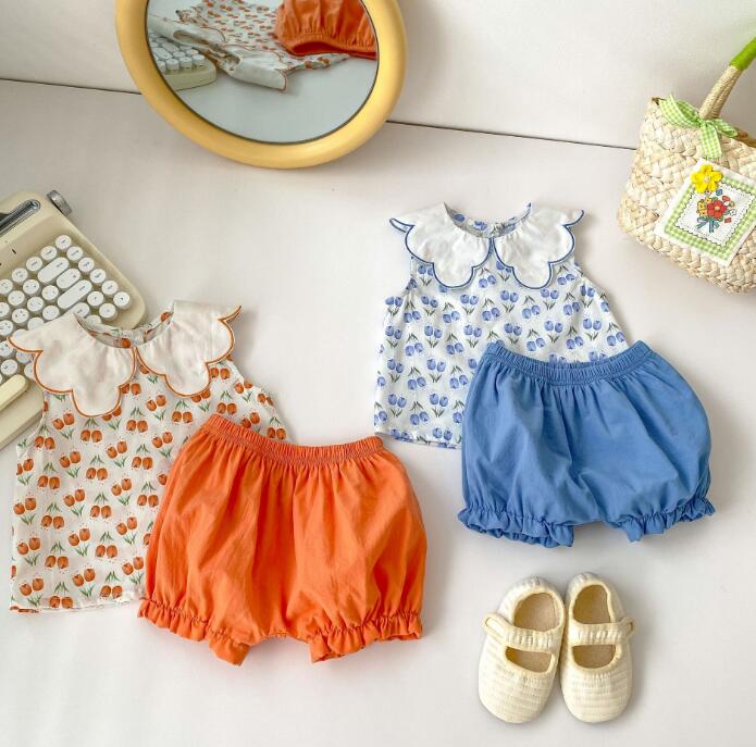 子供服★トップス+パンツ★セットアップ★韓国風子供服★ベビー★袖なし★2色★66-90CM