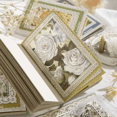 インテリア ペーパー 素材紙メモ紙 アンティーク ラベル 花の子 植物花 バタフライ イラスト 50枚入