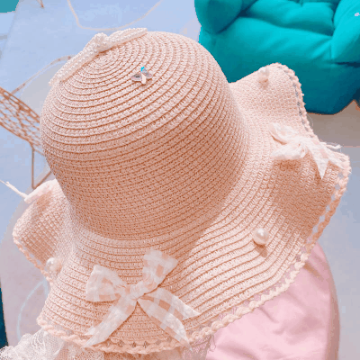春夏 キッズ かごバッグ 編みバッグ ストローハット 麦わら帽子 ショルダーバッグ  ビーチ海 パール リボン