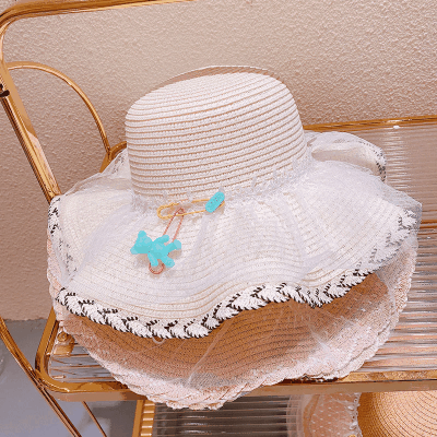 ハワイ 春夏 大人も子供 ストローハット 麦わら帽子 日焼け止め 親子帽子 草編み ビーチ海 レース 熊