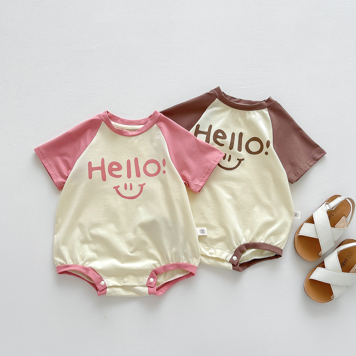 韓国風子供服★男女兼用★半袖★連体★サスペンダーパンツ★子供服★2色