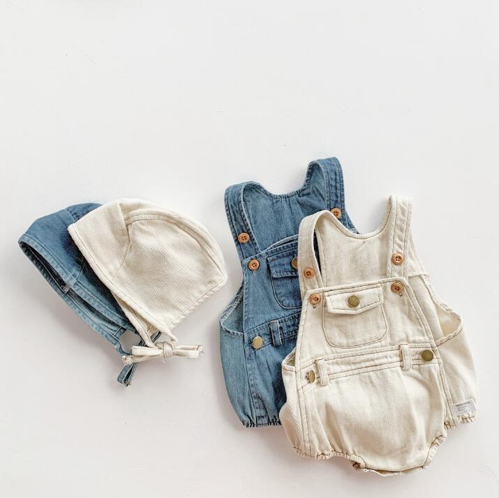 子供服★連体服+帽子★デニム★ベビー★キッズ★ロンパース★2色★66-90CM