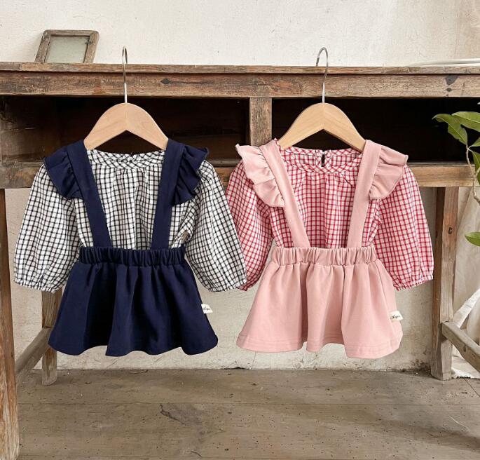 2023秋新品★ベビー服　シャツ&サロペットスカート★66-100cm★2色
