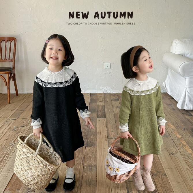子供服★ニットワンピース★韓国風子供服★キッズ女の子★長袖★2色★90-140CM