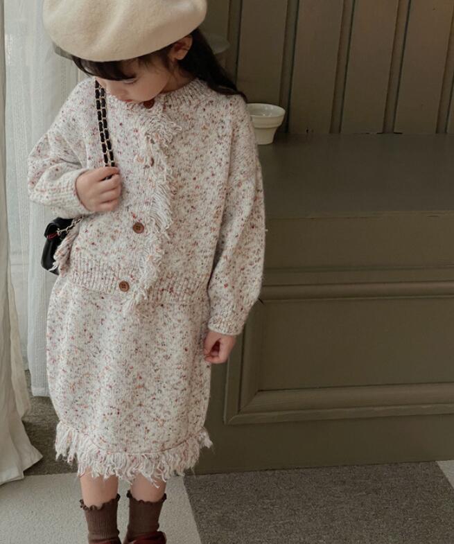 2023秋新作★子供服　ニットスカート+カーディガン　セット★90-130cm★