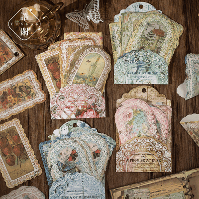 秋新作 ペーパー素材紙 アンティーク 花フラワー アニマル バタフライ レース枠 50枚入