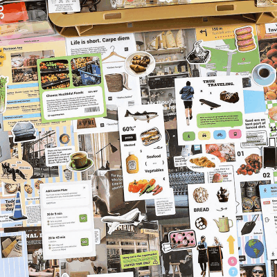 秋新作 ペーパー ステッカー 写真撮影 ラベル マーケット 風景 珈琲グルメ イラスト シール60+素材紙40枚