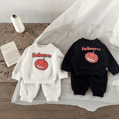 ベビー服 ユニセックス 秋冬新作 プルオーバー カボチャ フーディ ハロウィン 上着+ズボン 66-100