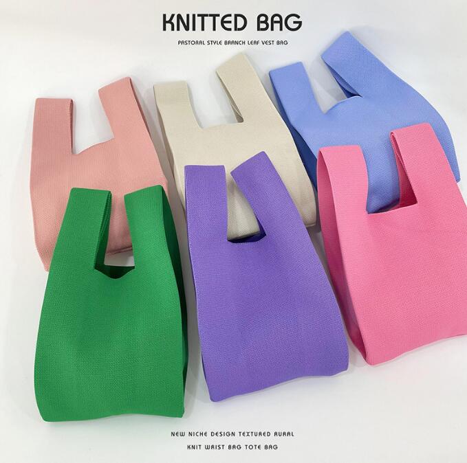 バッグ★レディース★トートバッグ★ハンドバッグ★ニットバッグ★大容量★無地★7色