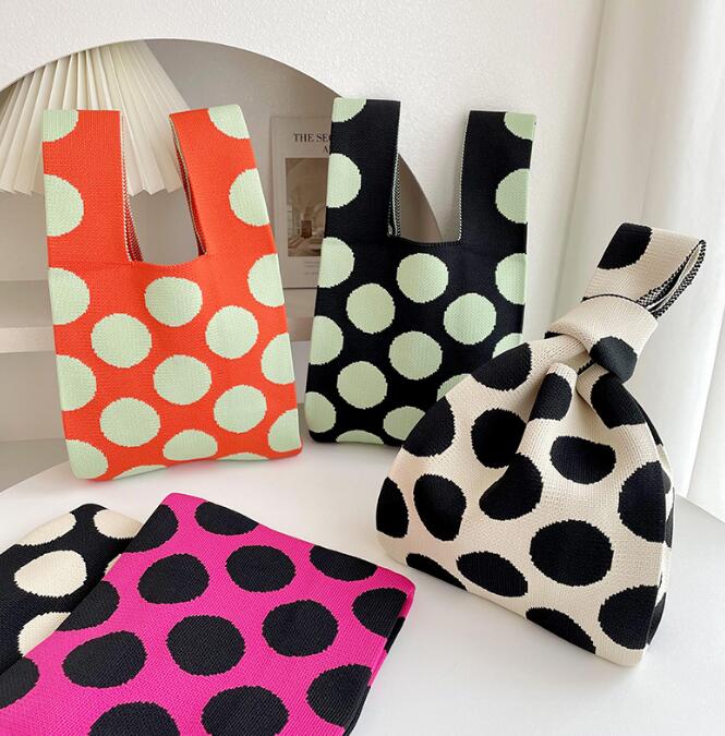 バッグ★レディース★トートバッグ★ハンドバッグ★ニットバッグ★大容量★水玉★小/中/大サイズ