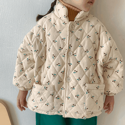 秋冬 ナチュラル系 ガールズ冬 裏ボア裏起毛 ジャケット 厚手 綿入れ上着 キルティング 80-150