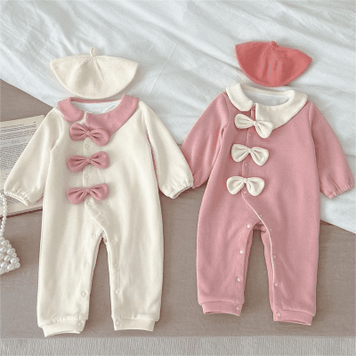 秋冬新作 ガールズ 0-3歳ベビー 連体服 リボン 裏ボア裏起毛 ロンパース カバーオール 66-100