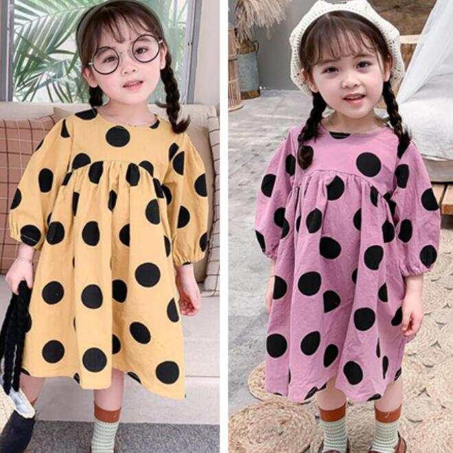 子供服★ワンピース★長袖★韓国風子供服★キッズ女の子★水玉★2色★7-15#