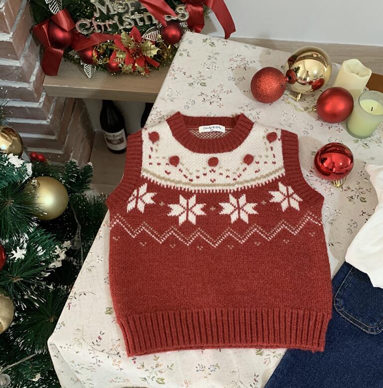 2023冬★子供服　クリスマス服　ニットベスト★80-120cm★