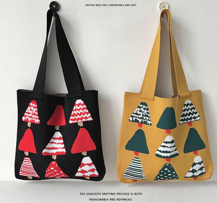 ★収納袋★可愛いクリスマス袋★ニットハンドバッグ　5色