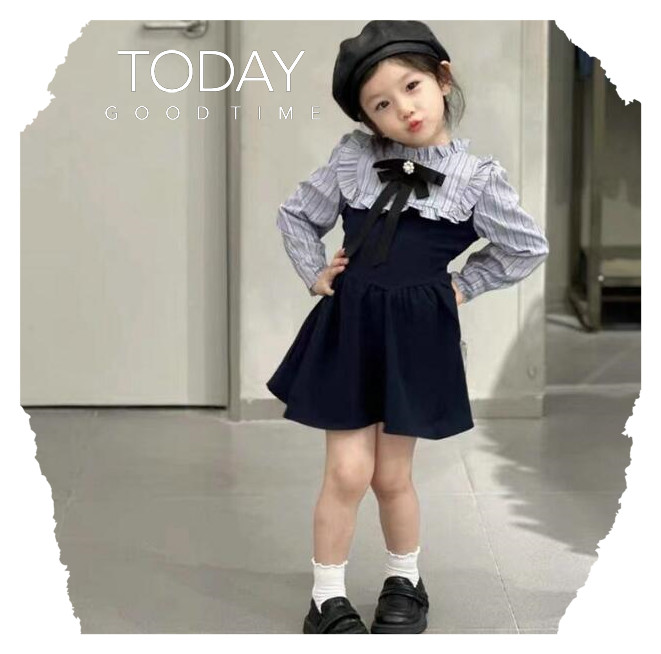 「2024」子供服★ワンピース★ドッキング★長袖★キッズ女の子★7-15#