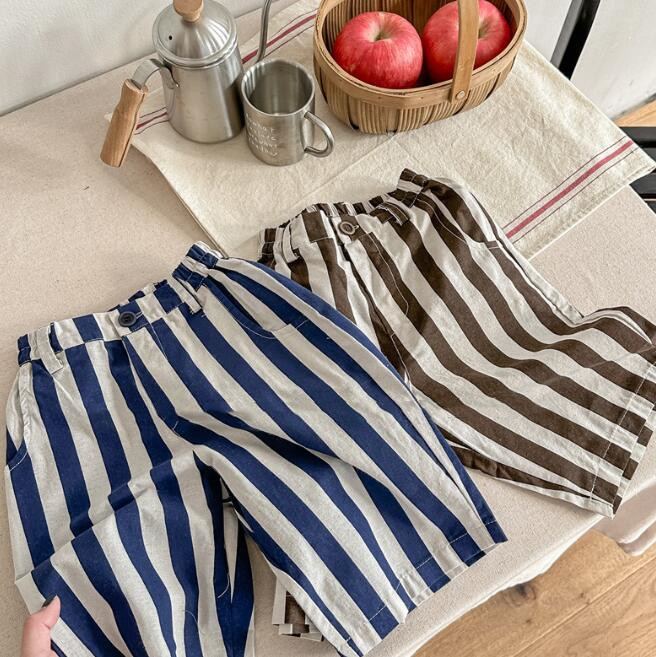 「2024」子供服★ズボン★パンツ★九分丈★キッズ★男女兼用★ストライプ★2色★80-130CM