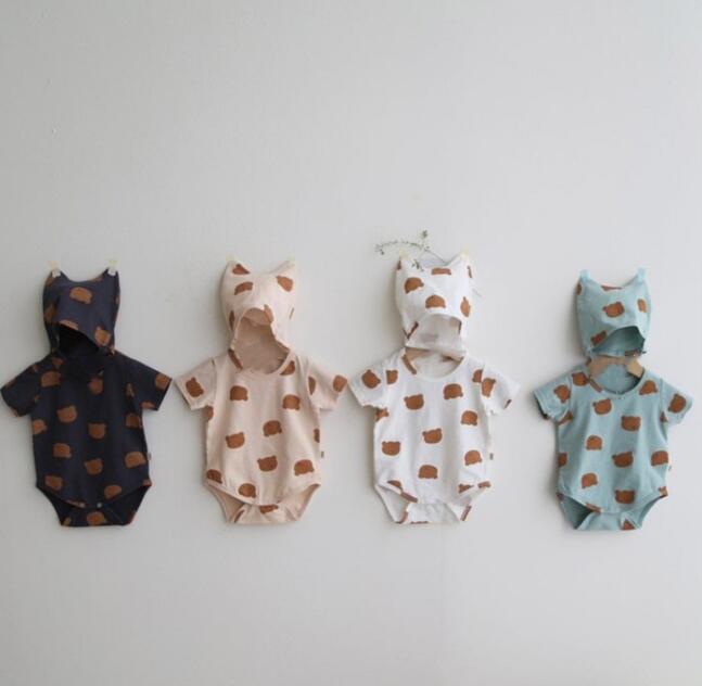 2024★春夏新作★韓国風ベビー服★ロンパース+帽子★4色66-90CM