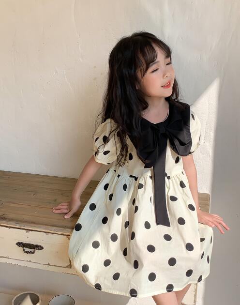 「2024」子供服★ワンピース★半袖★ドット★キッズ女の子★2色★90-140CM