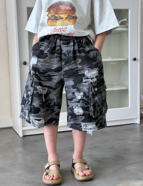「2024」子供服★ジーンズ★ボトムス★ハーフパンツ★キッズ★迷彩★韓国風子供服★90-140CM