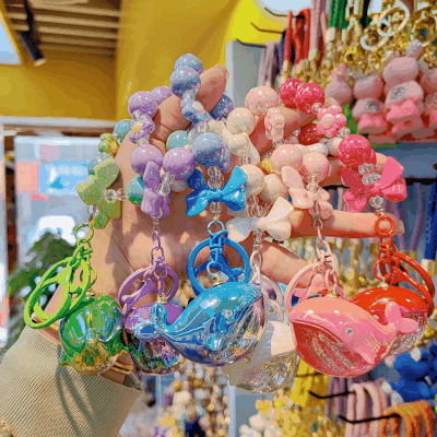 春夏 キーホルダー スマホ小物 携帯ストラップ 掛け飾り 海洋系 リボン ビーズ アクリル クジラ鯨