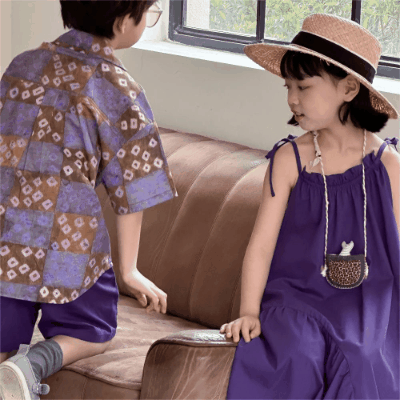 韓国風子供服 2024春夏 森 ビーチ海 姉妹兄弟コーデ ワンピース&上下セット シャツ+ズボン 90-150cm