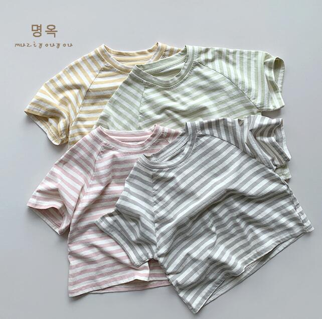 「2024」子供服★トップス★Tシャツ★韓国風子供服★半袖★ストライプ★4色★80-130CM
