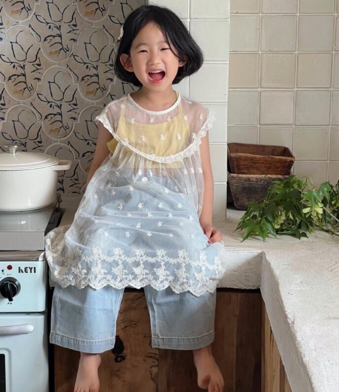 2024夏新J★子供服　レースブラウス　ワンピース★80-140cm★