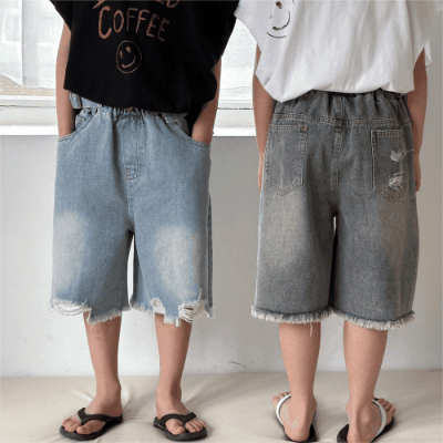 2024春夏 姉妹兄弟コーデ 韓国風子供服 デニム 半ズボン ワイドパンツ ジーパン ジンーズ 90-150cm