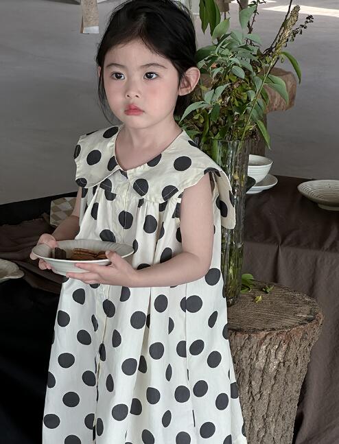 「2024」子供服★ワンピース★ノースリーブ★水玉★韓国風子供服★2色★90-150CM