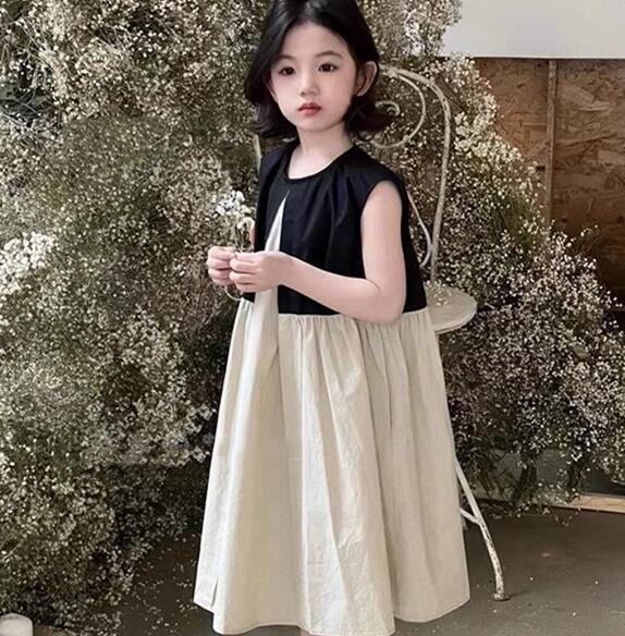 「2024」★子供服★ワンピース★ドッキング★ノースリーブ★韓国風子供服★7-17#