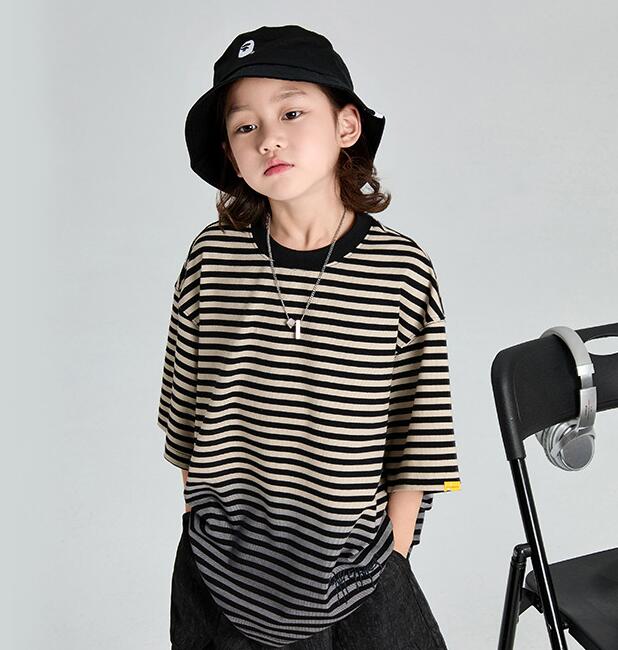 「2024」★子供服★Tシャツ★トップス★キッズ★ストライプ★110-170cm